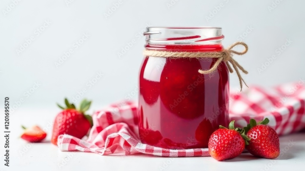 strawberry jam in a glass jar on a white background strawberry jam in a glass jar on a white background
