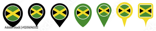 set vector Location pin jamaica flag icon. Country location symbol Map markers design template illustration