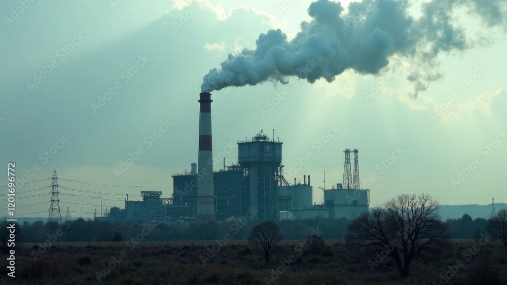 a working factory with smoking chimneys a working factory with smoking chimneys
