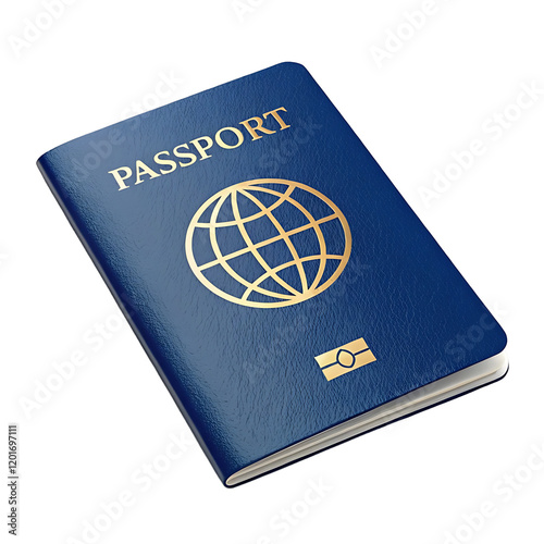 Blue passport isolated on white background. Blue passport with biometrics . White background photo