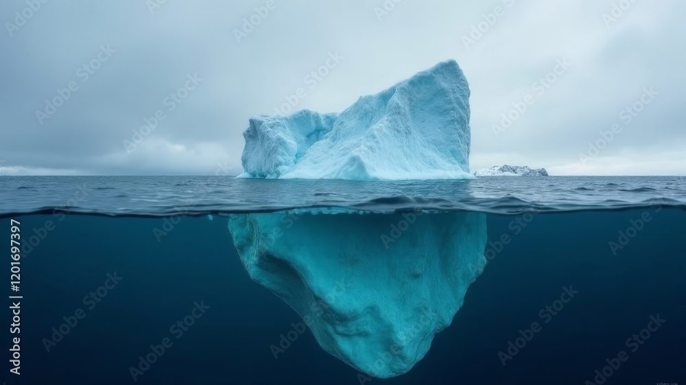 Obraz premium Iceberg with above and underwater view taken in greenland.