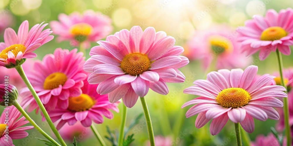 Summer garden's pink daisy blooms shine, isolated on a pure white background. Floral photography at its finest. Summer garden's pink daisy blooms shine, isolated on a pure white background. Floral photography at its finest.