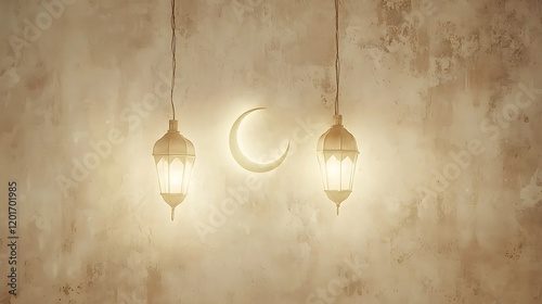 Ramadan Lanterns and Crescent Moon Festive Image photo