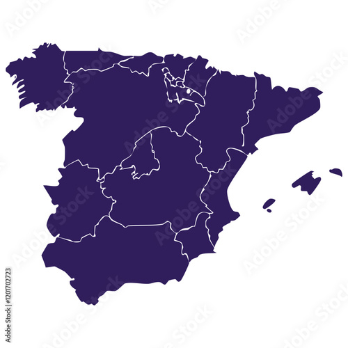 Vivid illustration of Spain's map, showcasing its outlines and territorial divisions