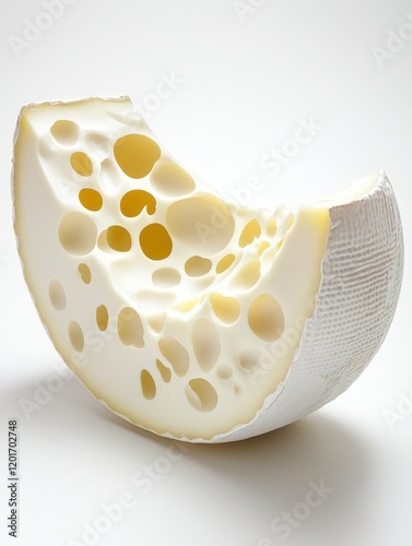 Creamy Cheese Wedge - A close-up shot of a wedge of creamy cheese with numerous holes, showcasing its texture and creamy color. photo