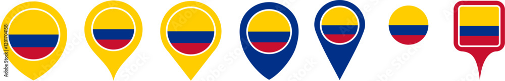 set vector Location pin colombia flag icon. Country location symbol Map markers design template illustration set vector Location pin colombia flag icon. Country location symbol Map markers design template illustration