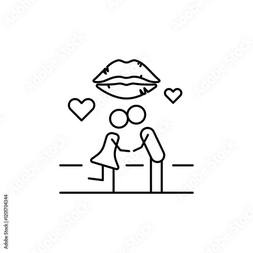 Outline Kissing Couple icon of two people kissing.