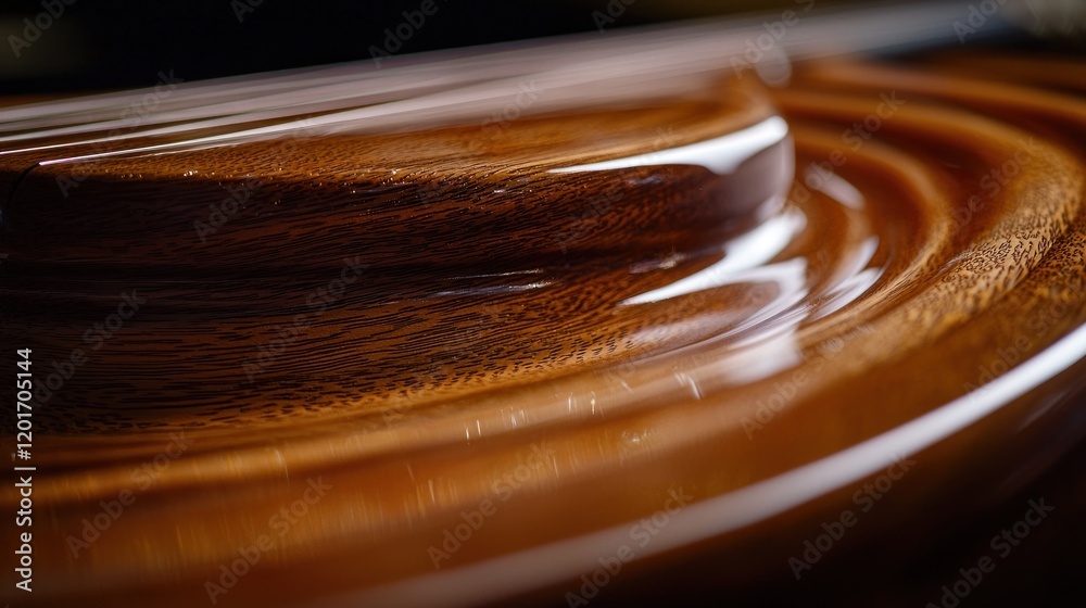 Obraz premium Close-up of rich, polished wood grain with a curved, glossy surface.