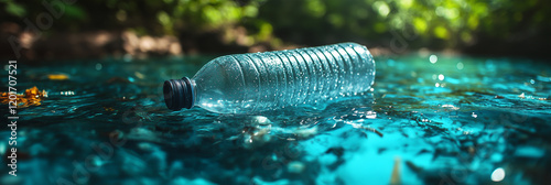 Plastic waste in the sea. Pollution of the world's oceans, marine debris. Marine junk. Plastic trash bottles in the ocean water. Plastic marine debris. Plastic pollution of the sea.