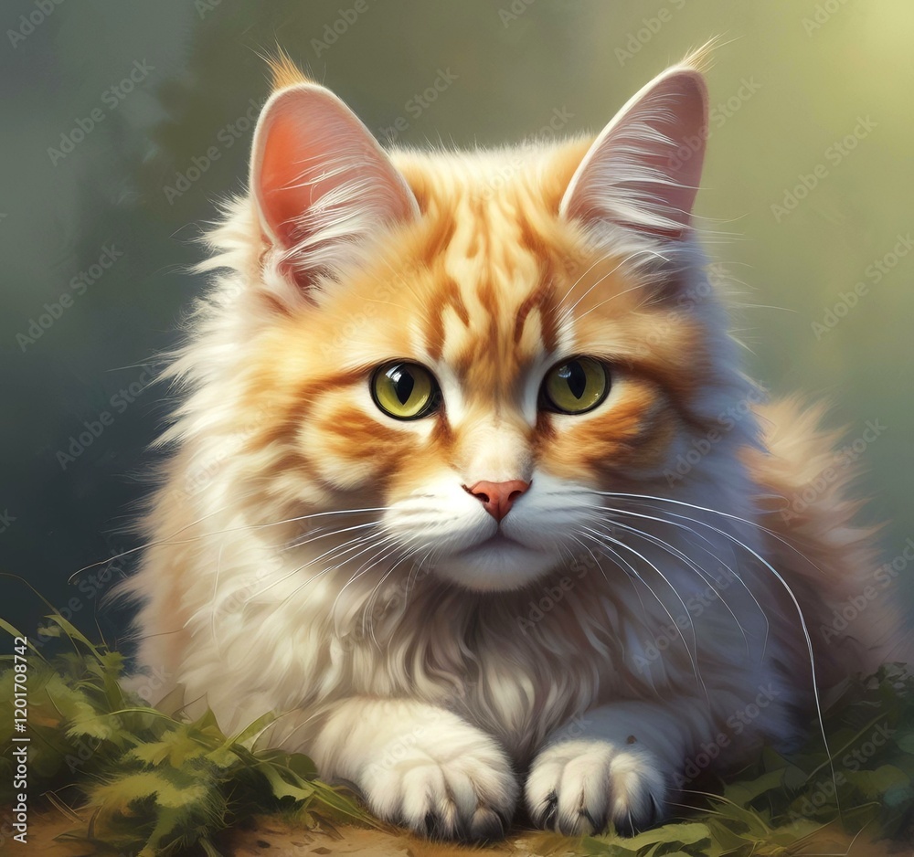 Fototapeta premium Illustration of fluffy cat.