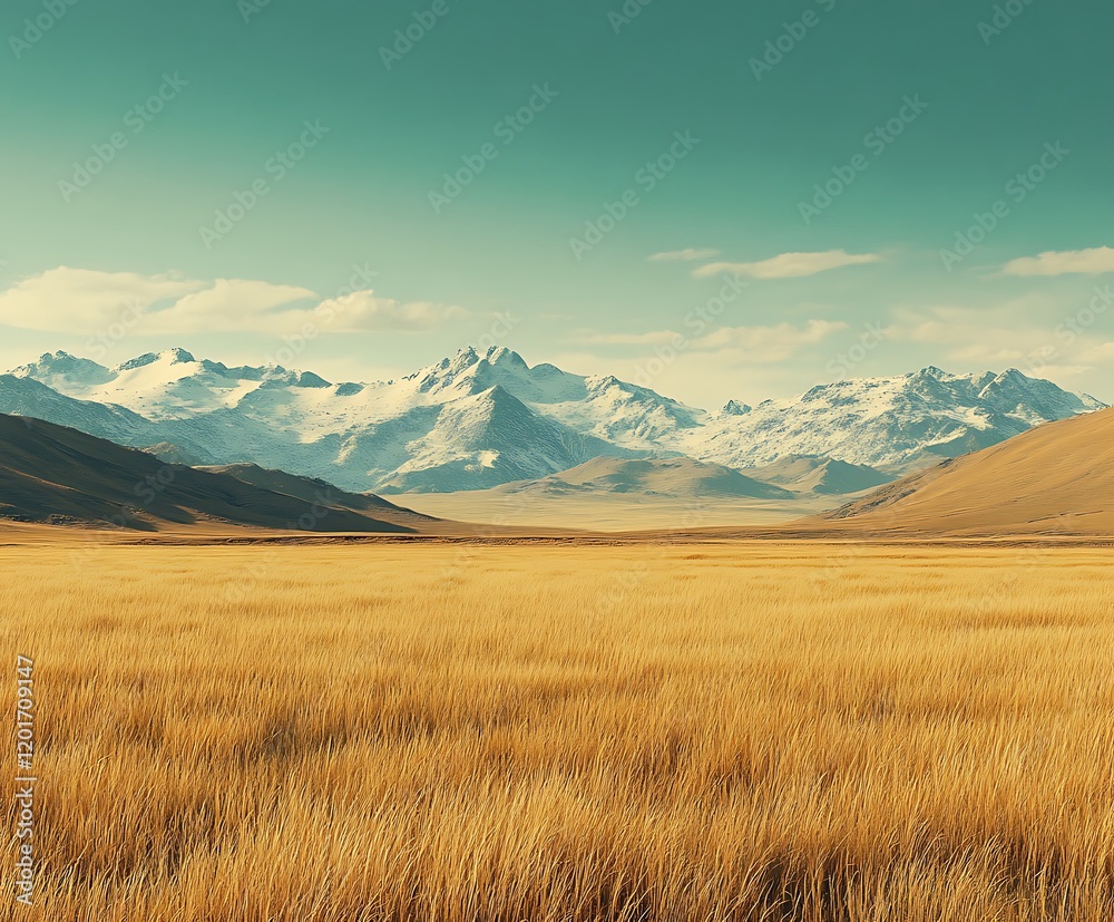 Fototapeta premium there is a field of grass with mountains in the background