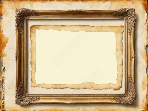Old photo frame. Vintage paper. Watercolor.