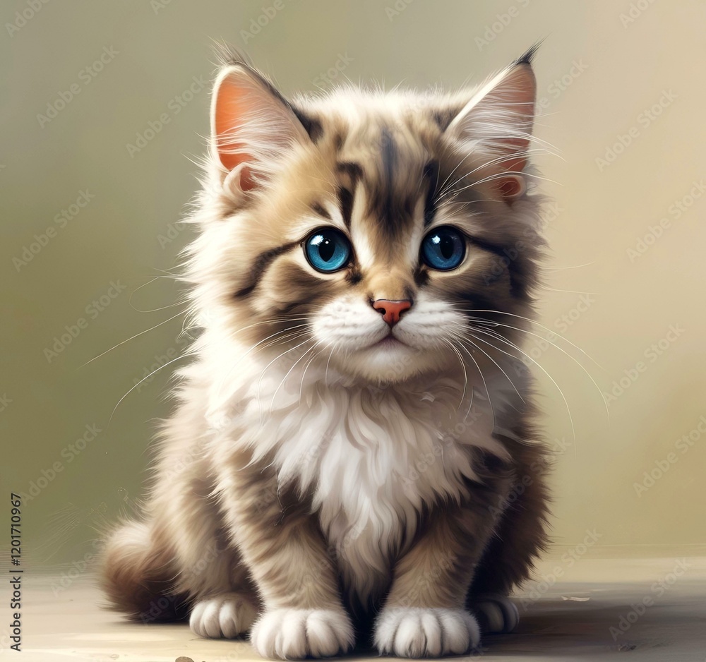 Fototapeta premium Illustration of fluffy cat.