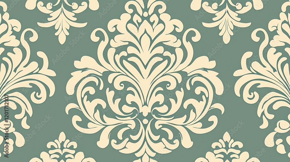 Elegant Damask Pattern in Beige and Teal Seamless Repeat Design for Fabric and Wallpaper Elegant Damask Pattern in Beige and Teal Seamless Repeat Design for Fabric and Wallpaper