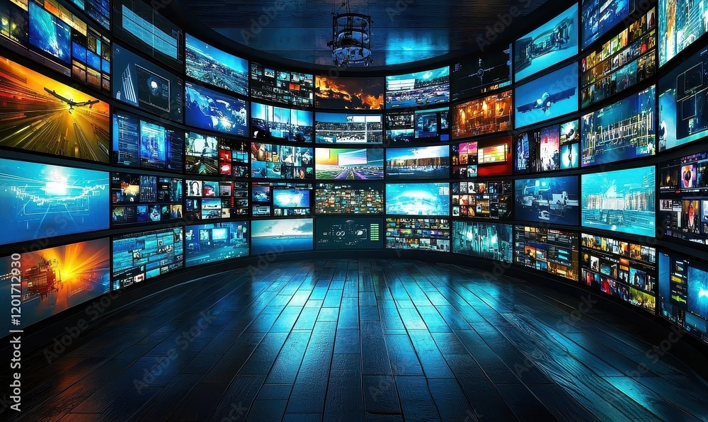 High-tech facility monitoring live broadcasting and telecommunications. High-tech facility monitoring live broadcasting and telecommunications.