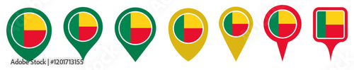 set vector Location pin benin flag icon. Country location symbol Map markers design template illustration