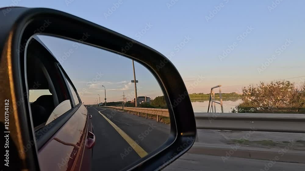 Bridge, roadside and road asphalt, green trees and blue sky Bridge, roadside and road asphalt, green trees and blue sky
