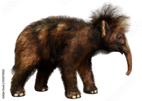 3D Rendering Woolly Mammoth Baby on White