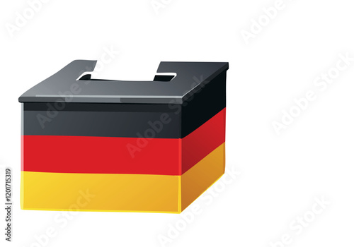  Illustratrion einer Wahlbox bzw Wahlurne in den Deutschlandfarben schwarz rot gold
