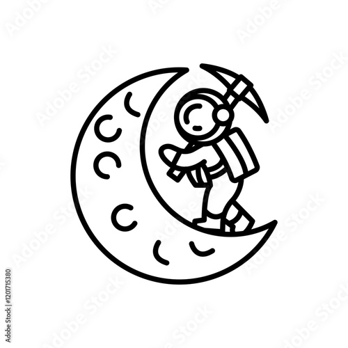 Moon Mining Outline Icon, Vector illustration