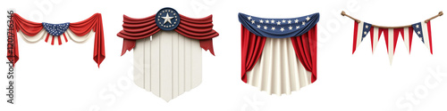 Decorative fabric banners in red, white, and blue with star patterns, perfect for patriotic events