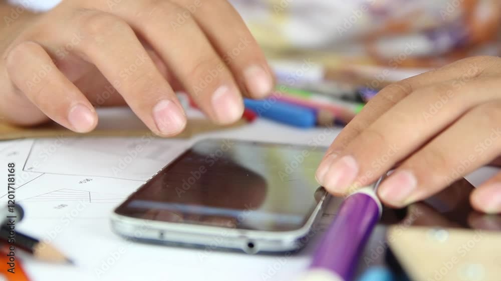 Architect student using mobile phone Architect student using mobile phone