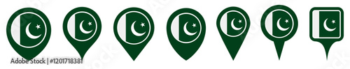 set vector Location pin pakistan flag icon. Country location symbol Map markers design template illustration