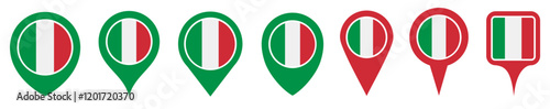 set vector Location pin italy flag icon. Country location symbol Map markers design template illustration