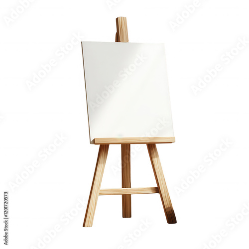 Empty canvas on wooden easel ready for artistic creativity and inspiration., isolated on a transparent background.