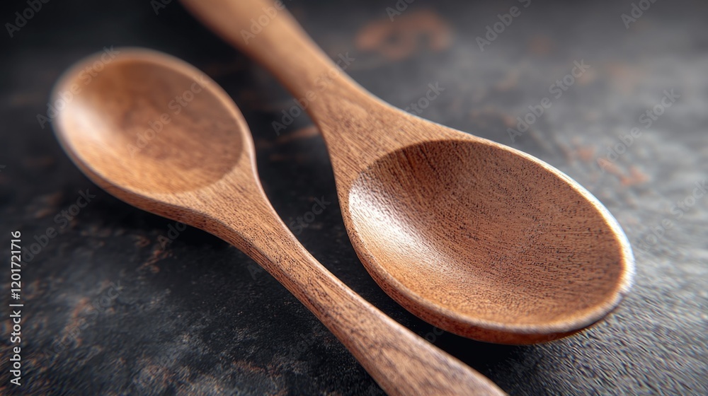 Elegant Wooden Spoons on a Dark Countertop Elegant Wooden Spoons on a Dark Countertop