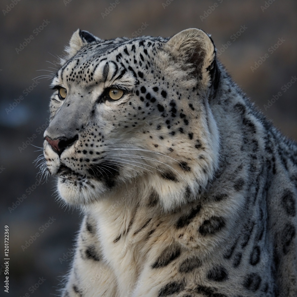A snow leopard gazing at the horizon as the first light of dawn appears. A snow leopard gazing at the horizon as the first light of dawn appears.