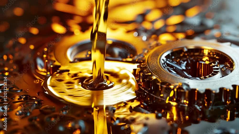 Gear oil video: process of gears bathed in motor oil, emphasizing the role of lubrication in improving machine performance, preventing wear, and ensuring smooth operation in industrial equipment.