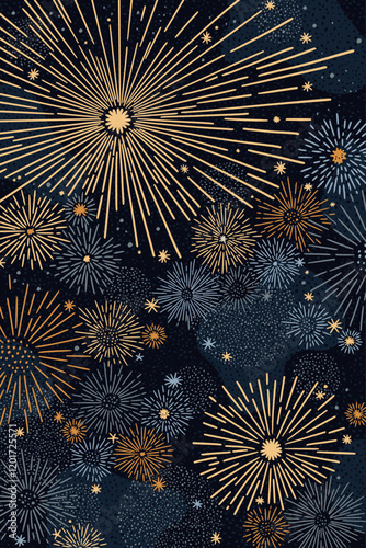 fireworks vector illustration with a night sky background.
