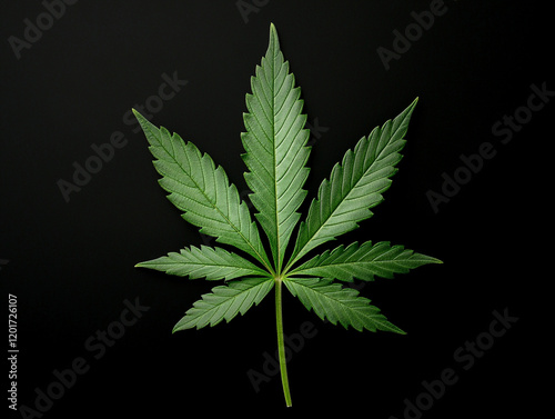 Green cannabis leaf on a black background photo