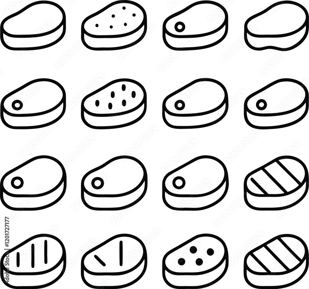 Steak Icons Cuts, Grilling, Food, Restaurant, Menu, Design, Graphics, Vector, Illustrations, Variety