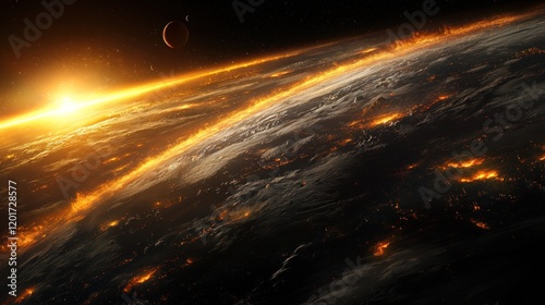 Fiery Planet Sunrise: A Cosmic View of Planetary Dawn