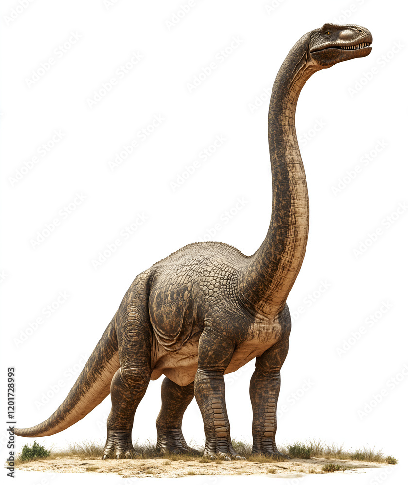 Fototapeta premium long-necked dinosaur, standing on the ground with its head raised slightly 