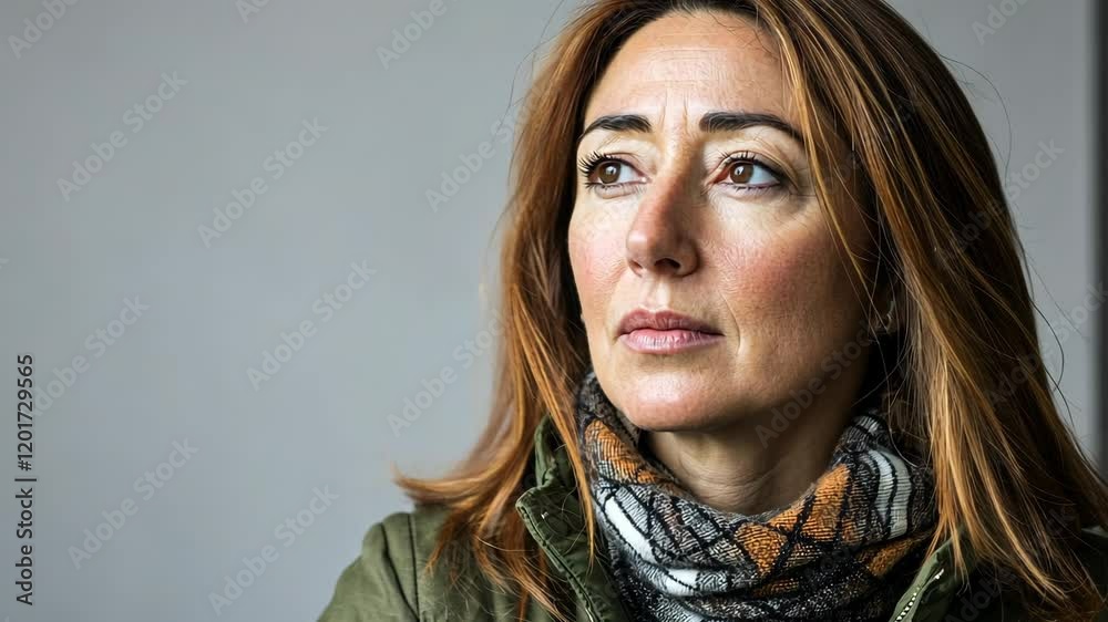 Confident woman in trendy ensemble poses thoughtfully indoors during daylight