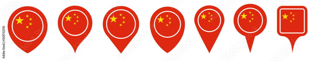 set vector Location china flag icon. Country location symbol Map markers design template illustration set vector Location china flag icon. Country location symbol Map markers design template illustration
