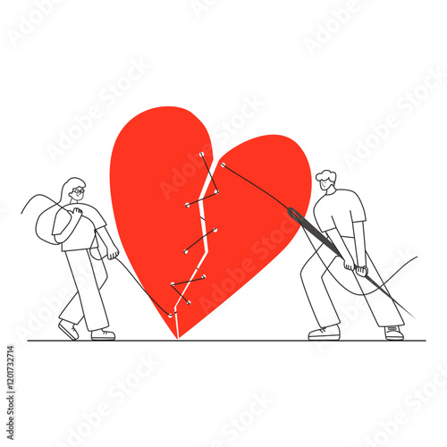 couple is sewing back a broken heart heart
