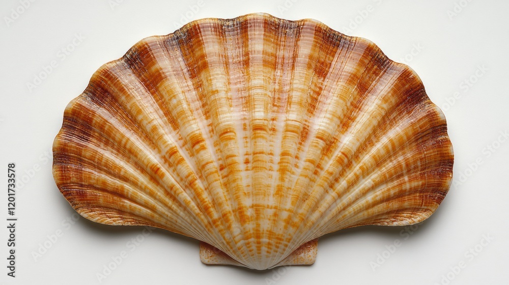 Intricate Radial Pattern of a Scallop Shell on White Background Intricate Radial Pattern of a Scallop Shell on White Background