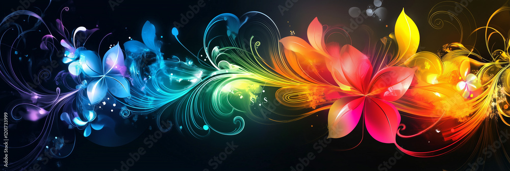 Obraz premium Rainbow Abstract Floral Pattern With Dark Elegant Background