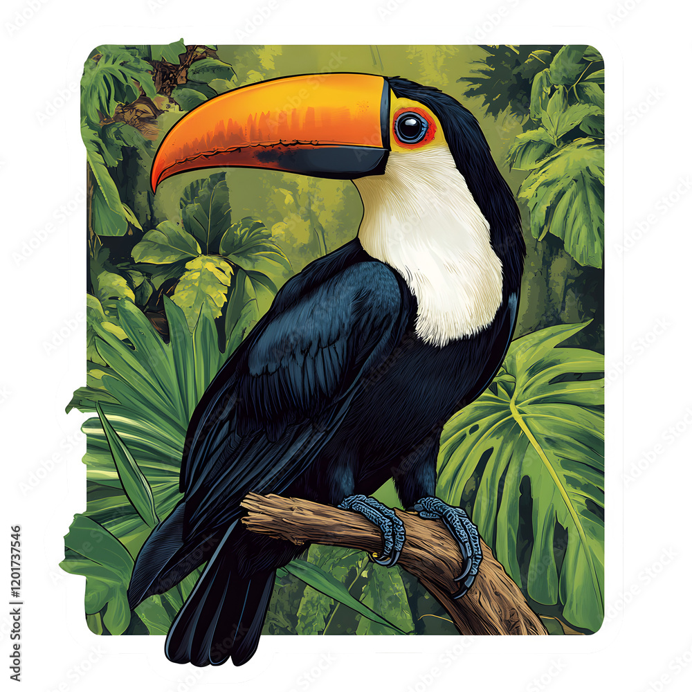 Fototapeta premium Bird, Toucan, Amazon, Forest, Pantanal, Amazon Rainforest, Nature, Art, Image with Transparent Background PNG, for Stickers, T-Shirt Print, Cap, Mug, Flip Flops, Mousepad, Transparent PNG