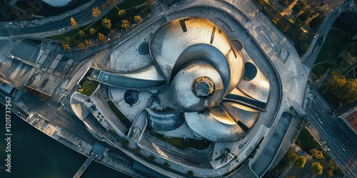 An aerial view of the futuristic design of the Guggenheim Museum in Bilbao, Spain. photo