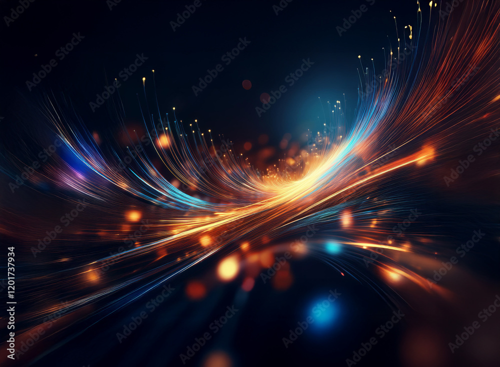 Abstract background image featuring vibrant, dynamic light streaks and bokeh effects.  The composition evokes a sense of speed and energy with glowing trails of light.