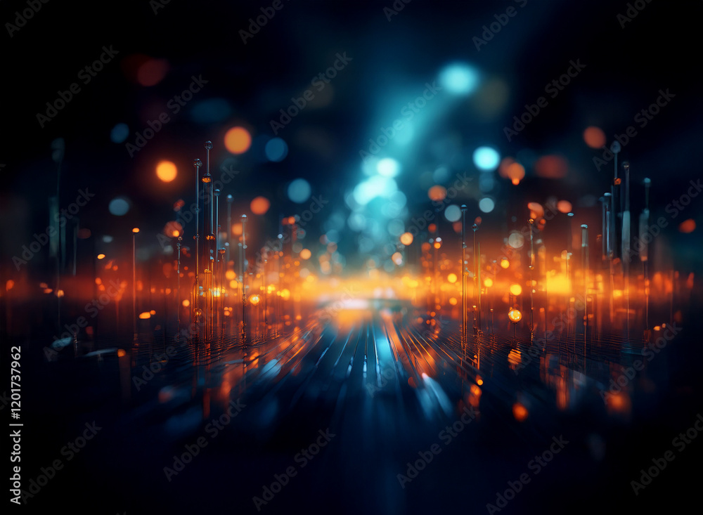 Abstract background image featuring a bokeh effect. Bright, colorful lights illuminate a futuristic, city-like landscape. The scene is rendered with depth and vibrant hues. Abstract background image featuring a bokeh effect. Bright, colorful lights illuminate a futuristic, city-like landscape. The scene is rendered with depth and vibrant hues.