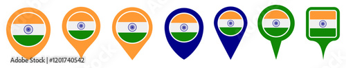 set vector Location pin india flag icon. Country location symbol Map markers design template illustration