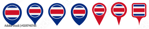 set vector Location pin costa rica flag icon. Country location symbol Map markers design template illustration