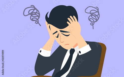 businessman with headache, businessman holding his head as his business goes bankrupt 