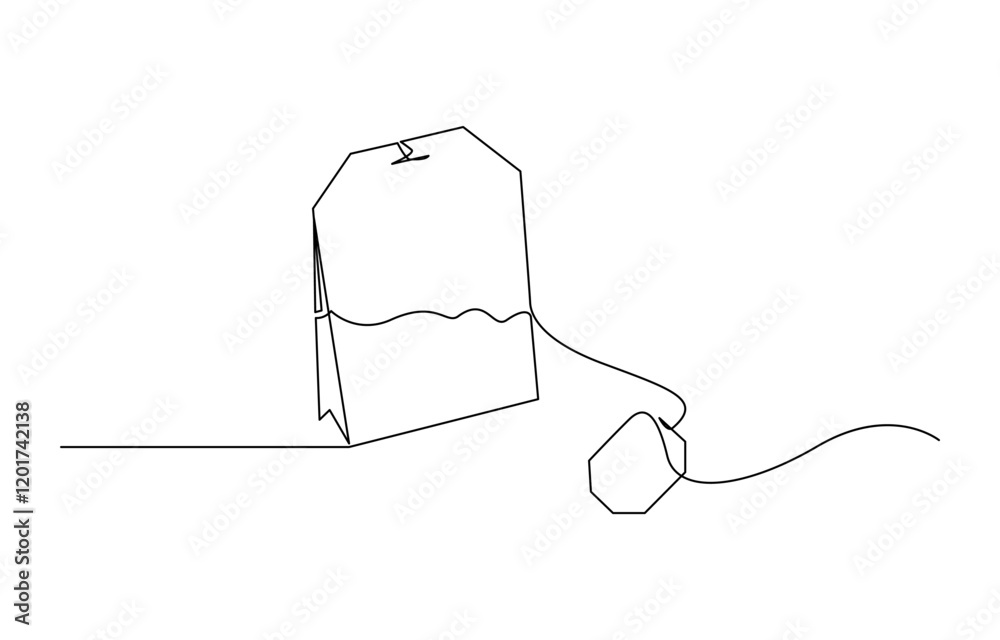 Obraz premium One continuous line drawing of paper tea bag, Discount tag icon line continuous drawing vector. One line price tag icon vector background.